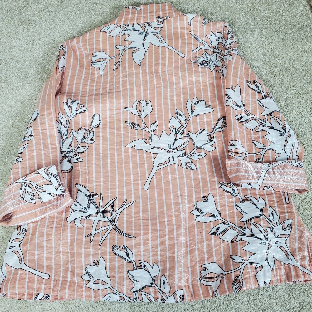 MULTIPLES Women's Blouse Peach Color 3/4 Sleeves  Turn-Up Cuff Button Front - Picture 14 of 16